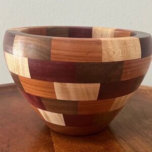 Handturned segmented Bowl purpleheart, Walnut, Maple, and Cherry 6.5"